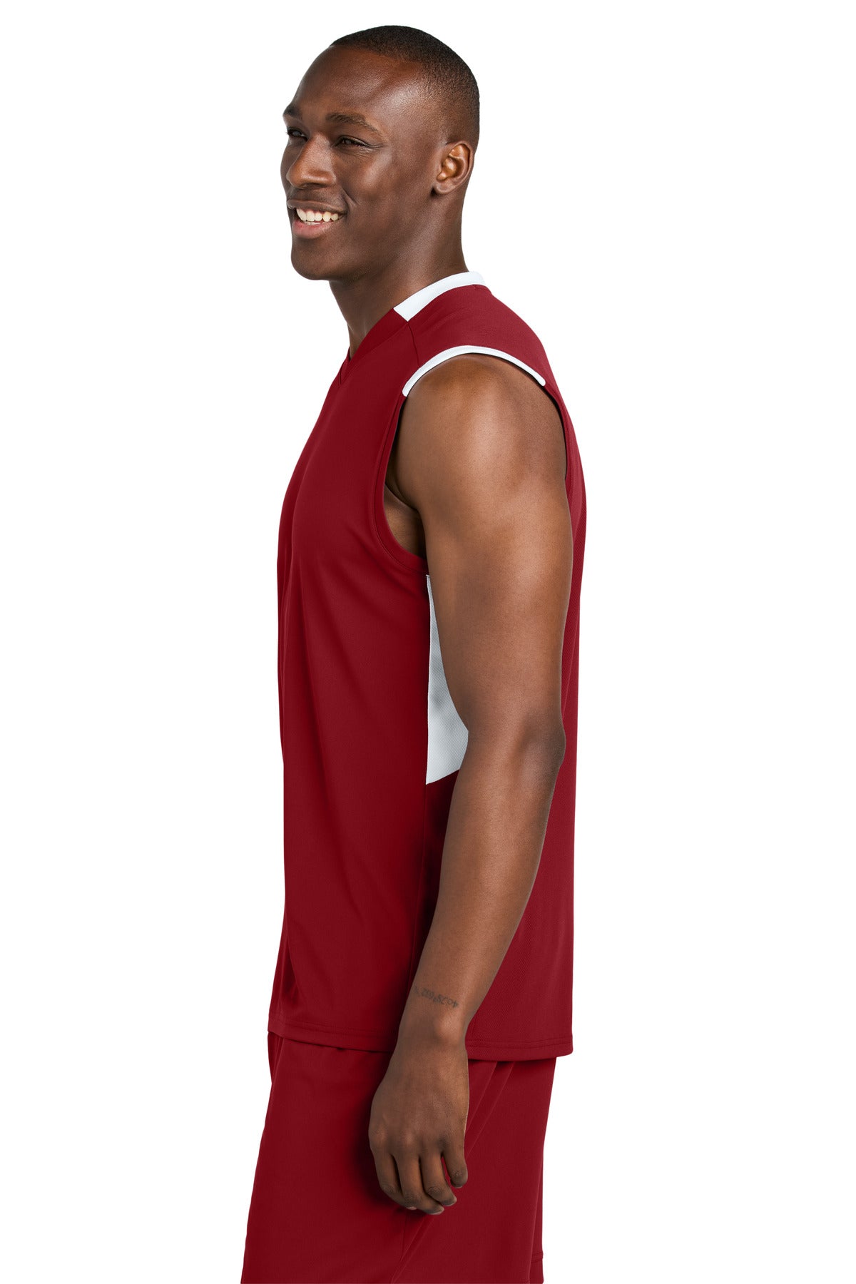 DpRd/Wht Sport-Tek Club Sleeveless V-Neck ST441