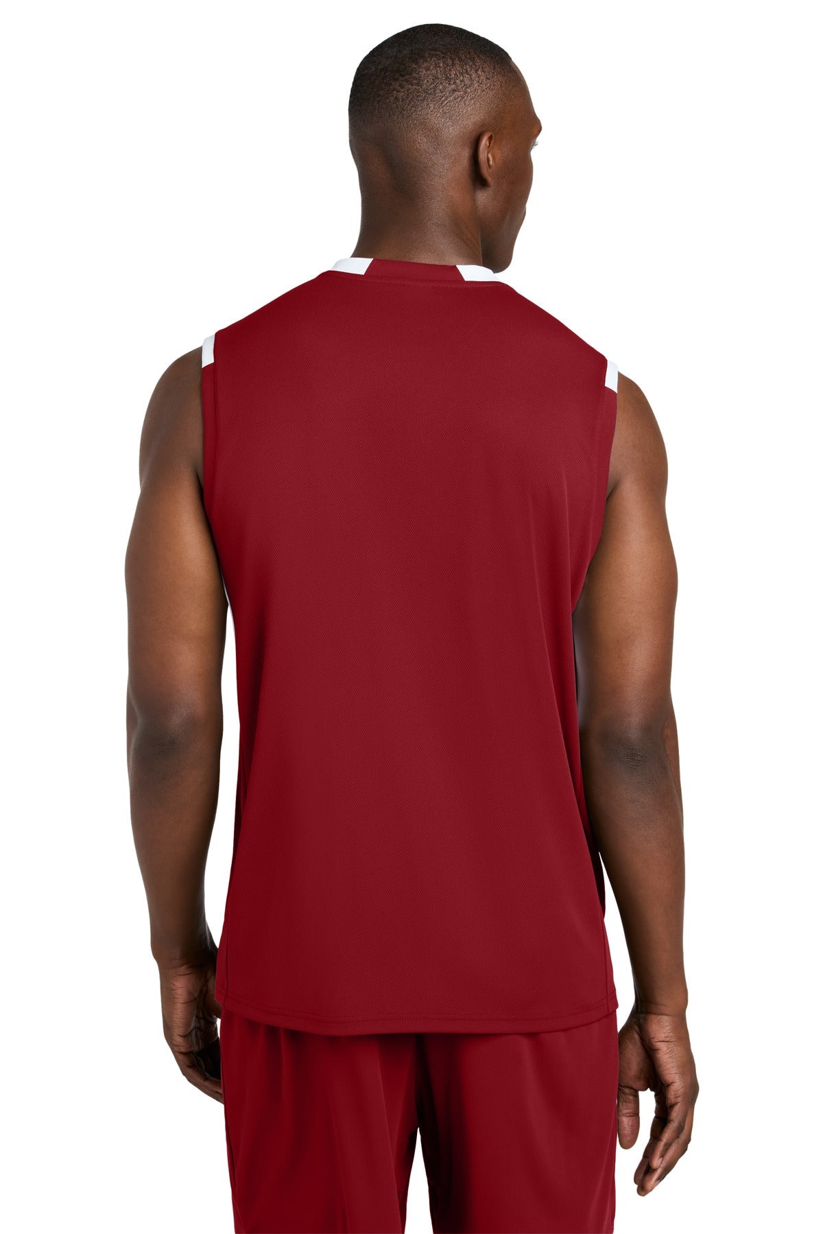 DpRd/Wht Sport-Tek Club Sleeveless V-Neck ST441