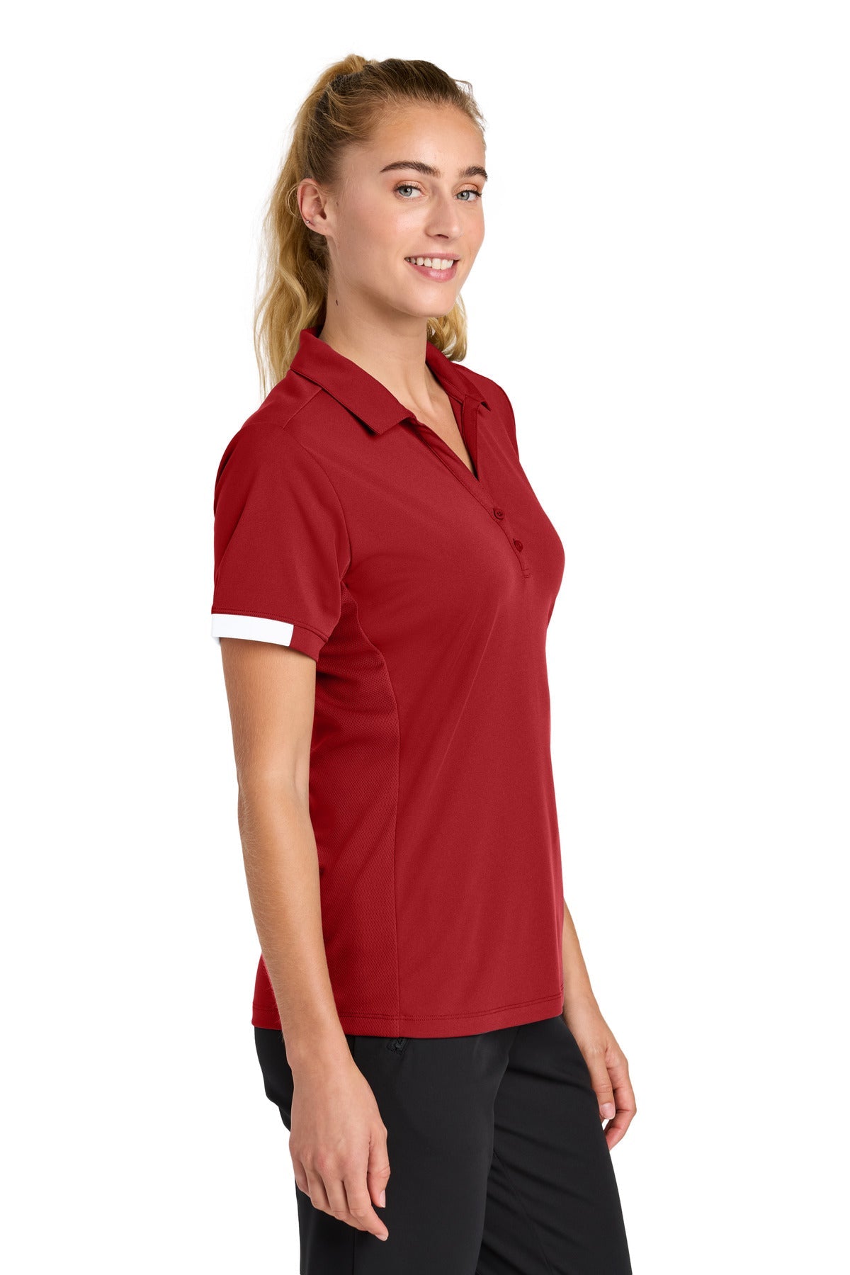 DpRd/Wht Sport-Tek Women's Club Colorblock Polo LST444