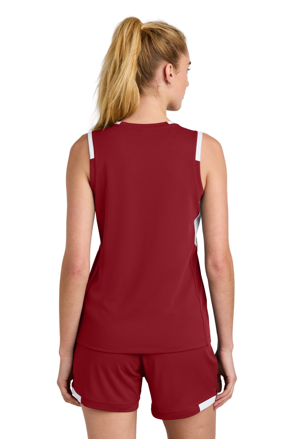 DpRd/Wht Sport-Tek Women's Club Sleeveless V-Neck LST441