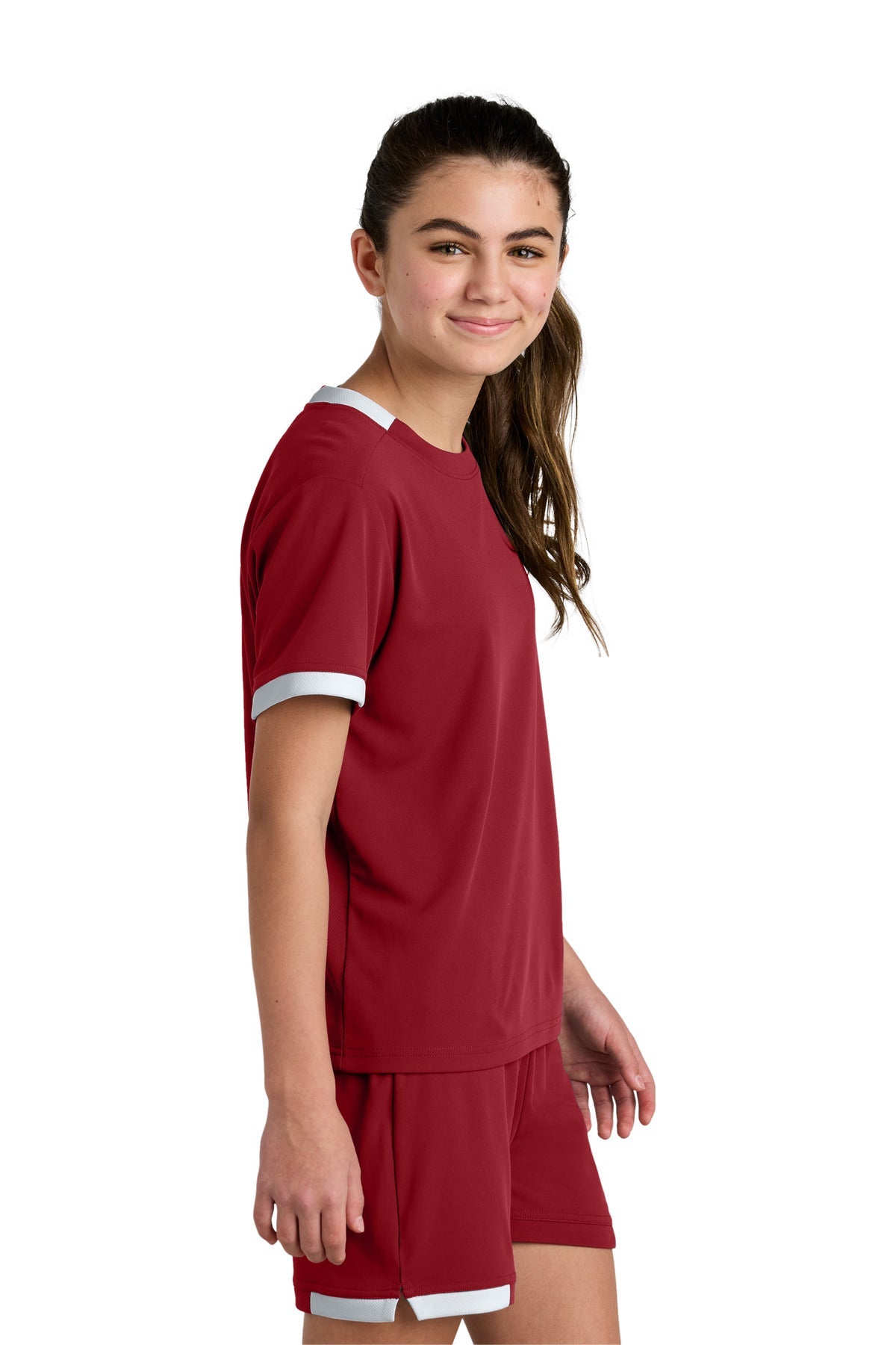 DpRd/Wht Sport-Tek Youth Club Short Sleeve Crew YST440