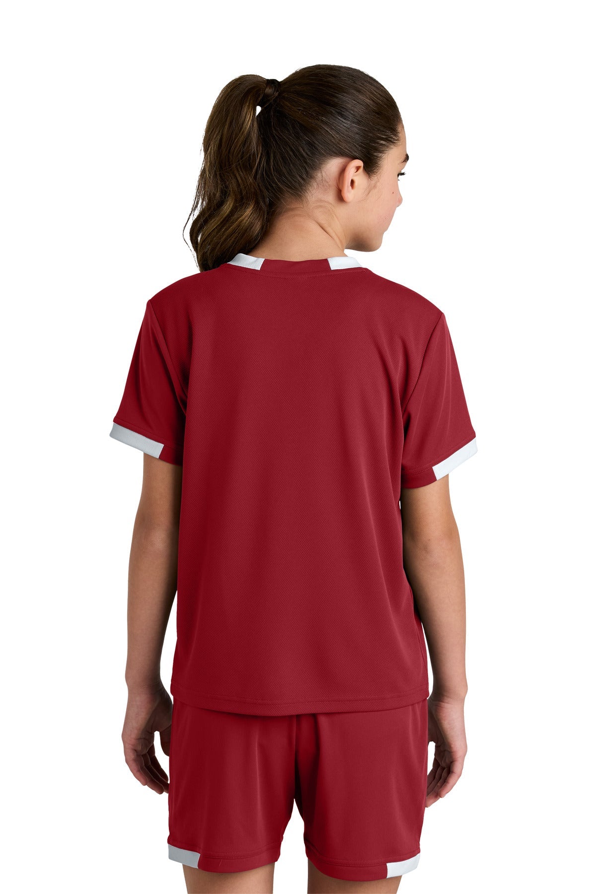 DpRd/Wht Sport-Tek Youth Club Short Sleeve Crew YST440