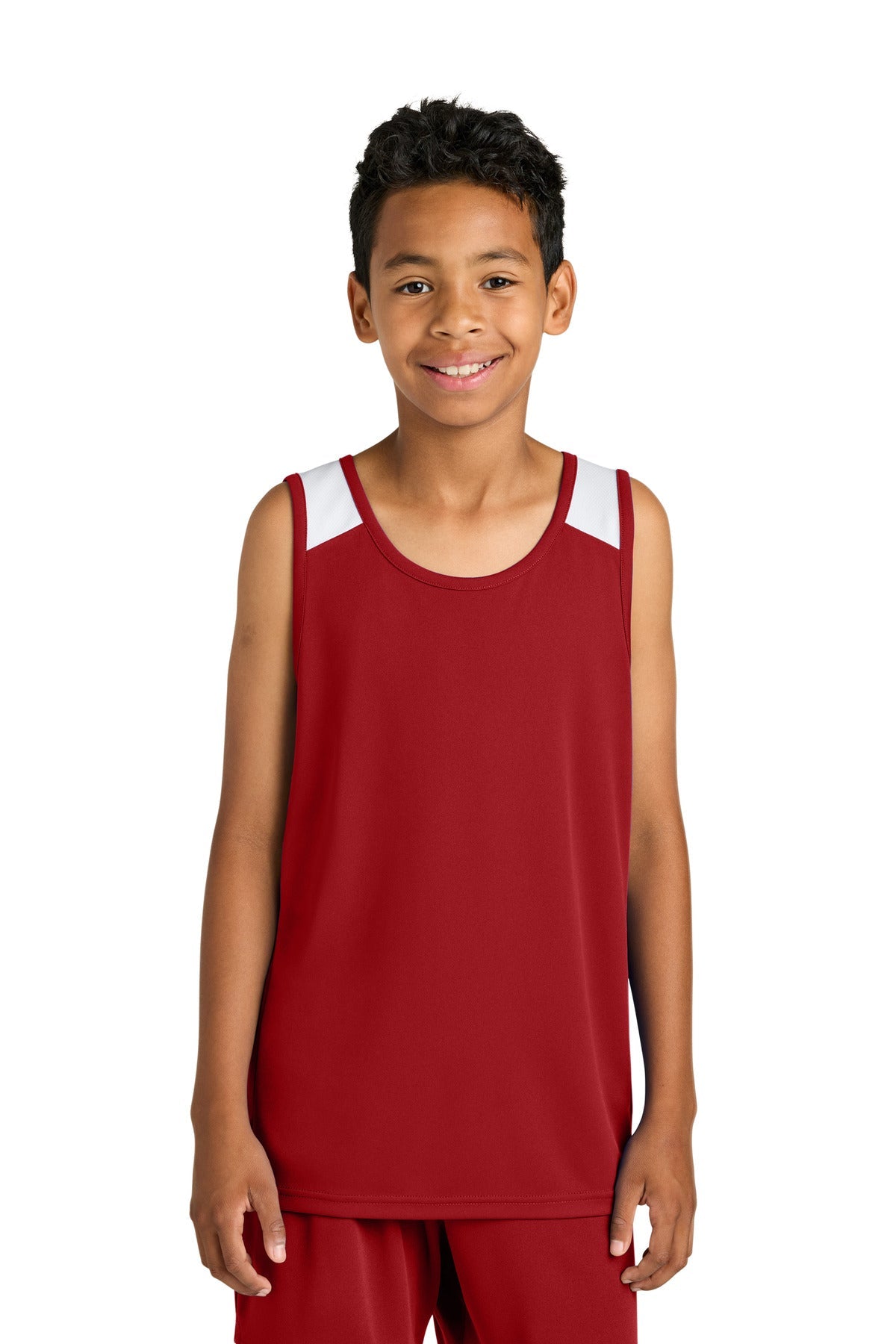 DpRd/Wht Sport-Tek Youth Club Track Tank YST446