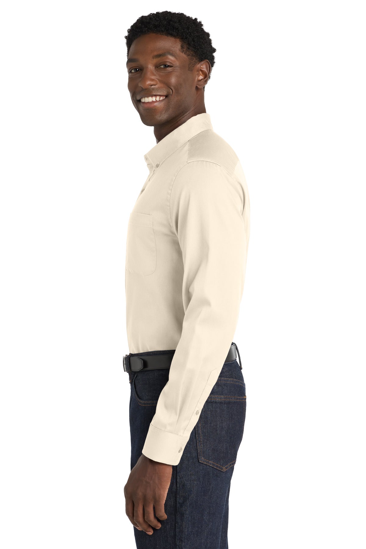 Ecru Port Authority Long Sleeve SuperPro React Twill Shirt. W808