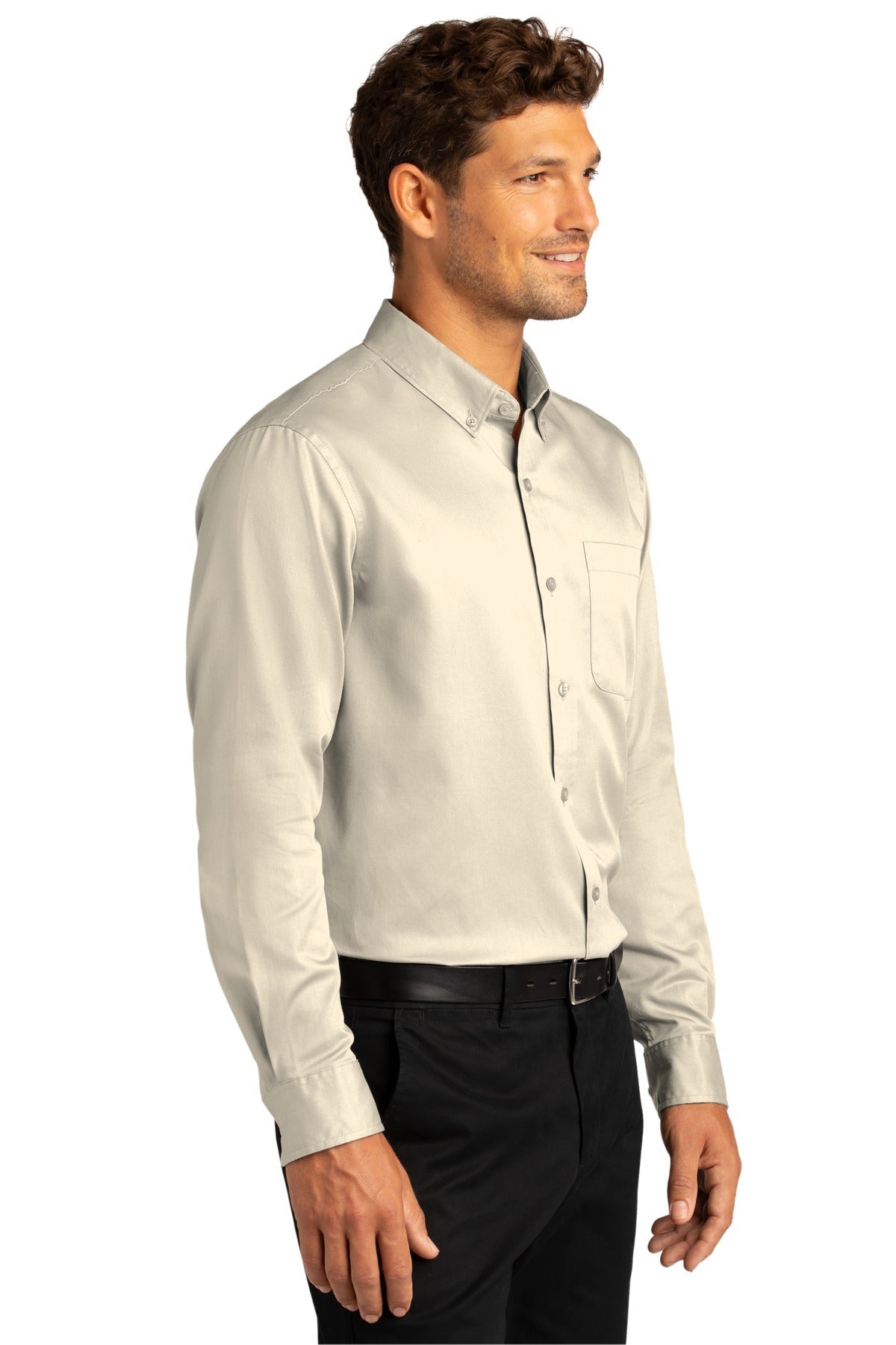 Ecru Port Authority Long Sleeve SuperPro React Twill Shirt. W808