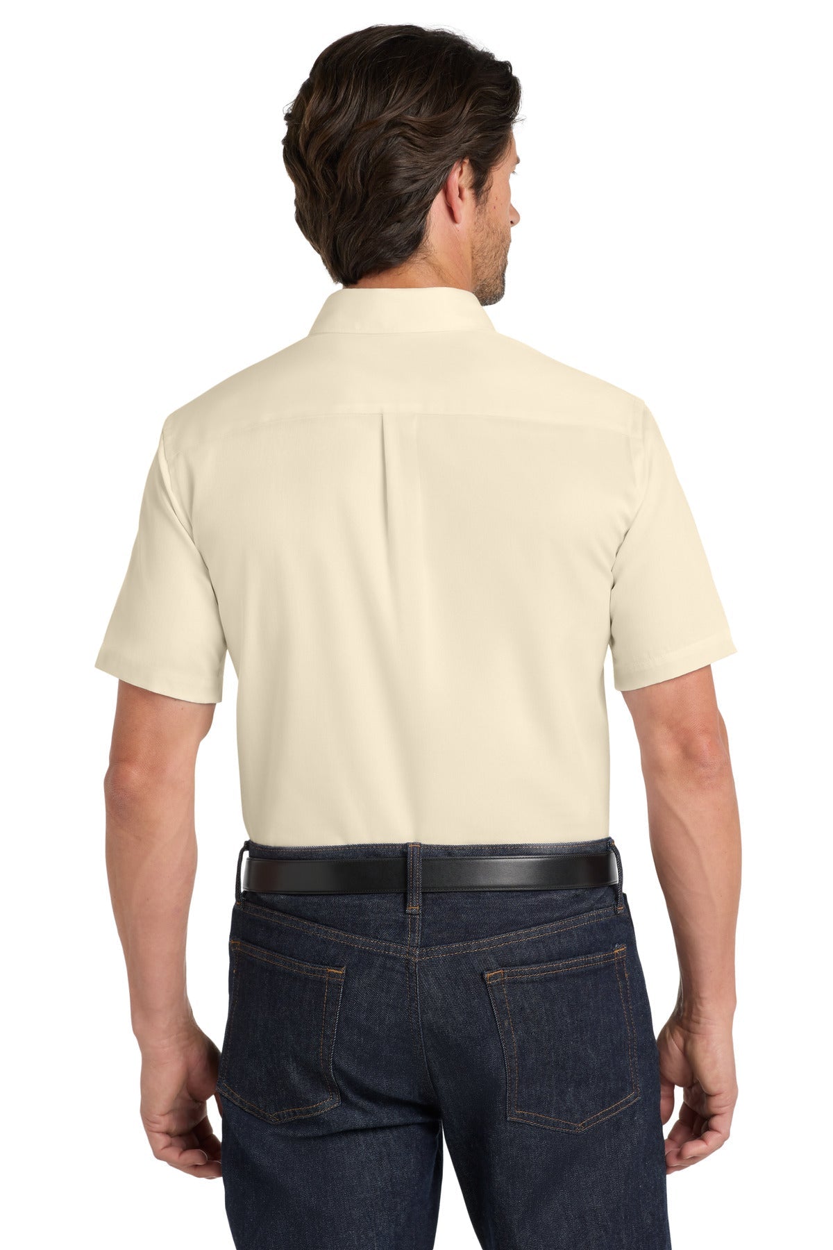 Ecru Port Authority Short Sleeve SuperPro React Twill Shirt. W809