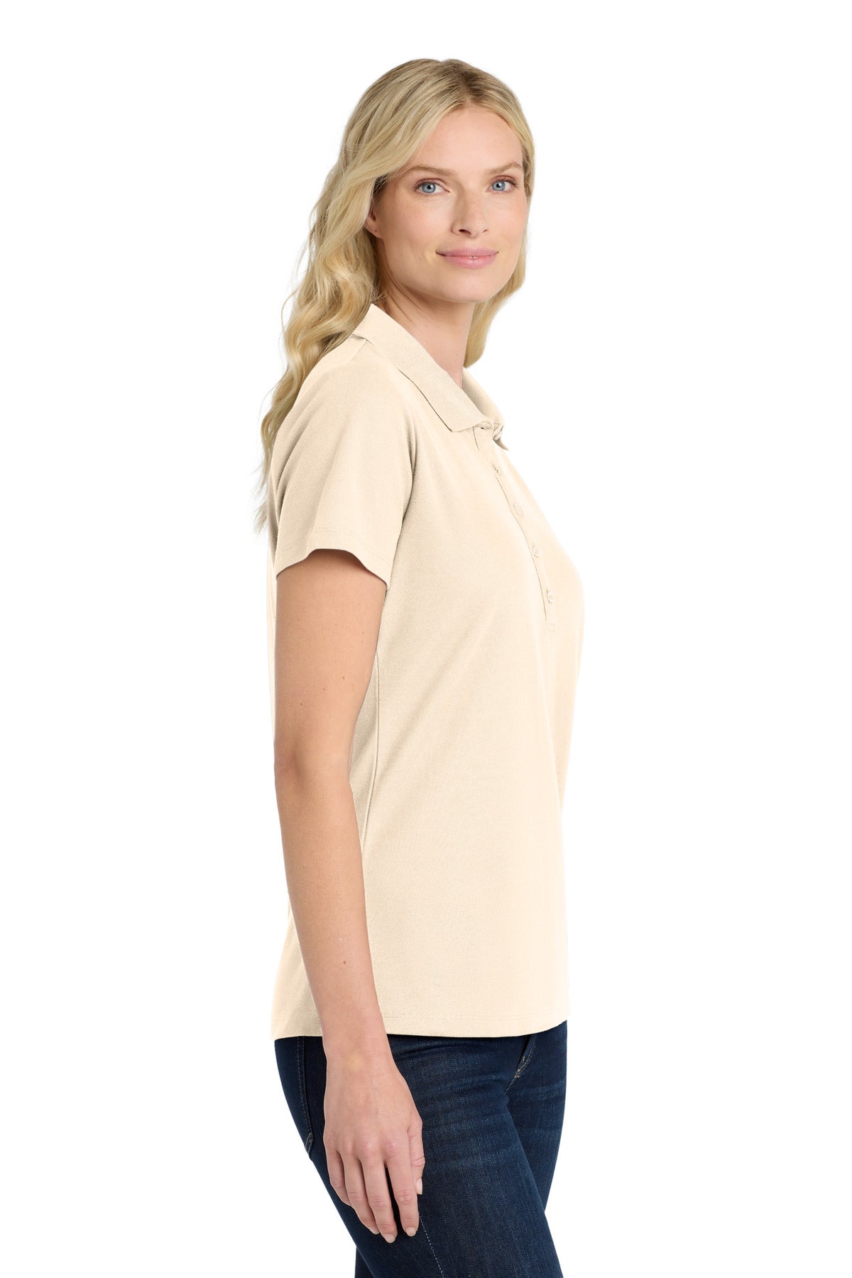 Ecru Port Authority Women's SuperPro React Polo. LK810