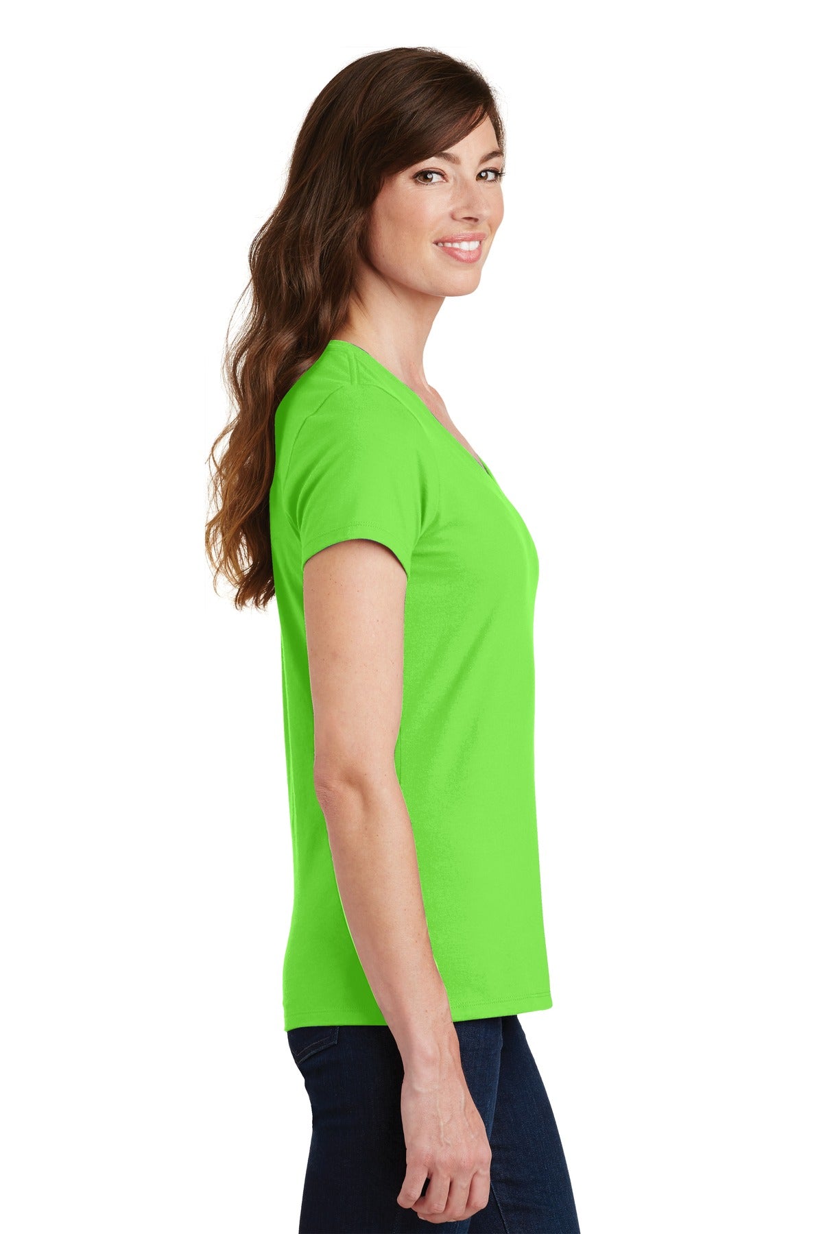 Flash Green Port & Co Women's Fan Favorite V-Neck Tee. LPC450V
