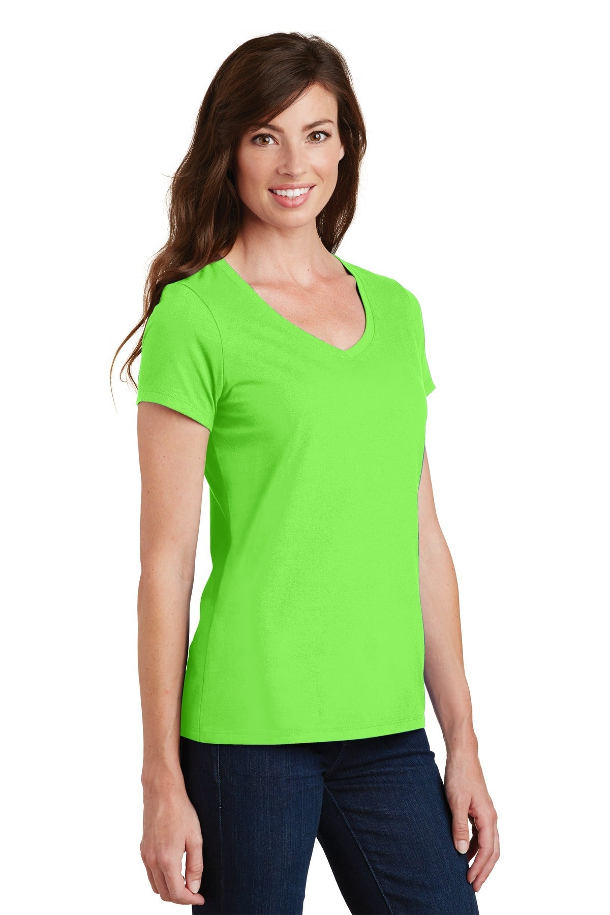 Flash Green Port & Co Women's Fan Favorite V-Neck Tee. LPC450V