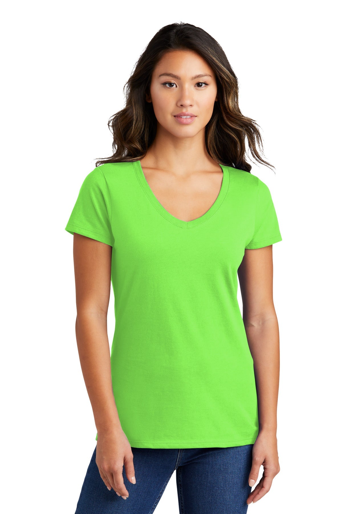 Flash Green Port & Co Women's Fan Favorite V-Neck Tee. LPC450V