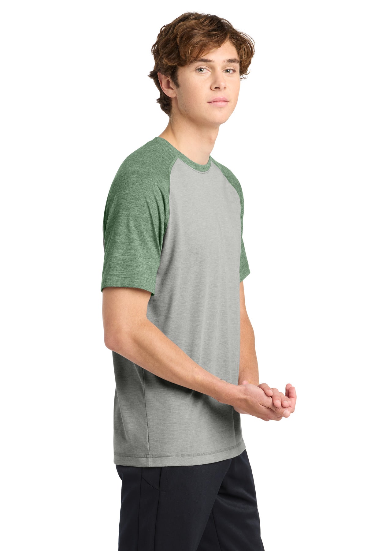 For Grn He/LGH Sport-Tek PosiCharge Tri-Blend Wicking Raglan Tee. ST400