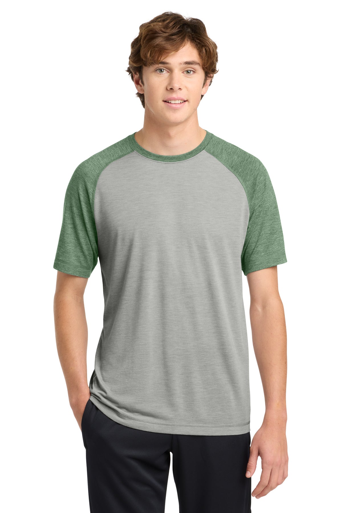 For Grn He/LGH Sport-Tek PosiCharge Tri-Blend Wicking Raglan Tee. ST400