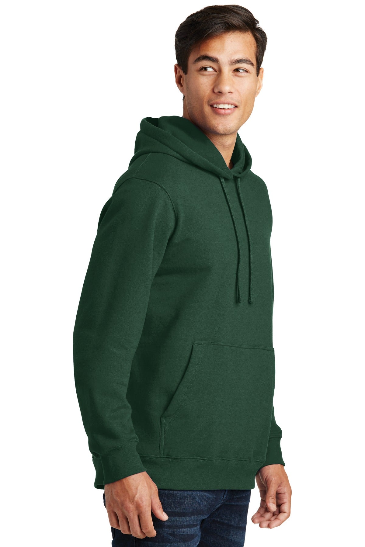 Forest Green Port & Co Fan Favorite Fleece Pullover Hooded Sweatshirt. PC850H