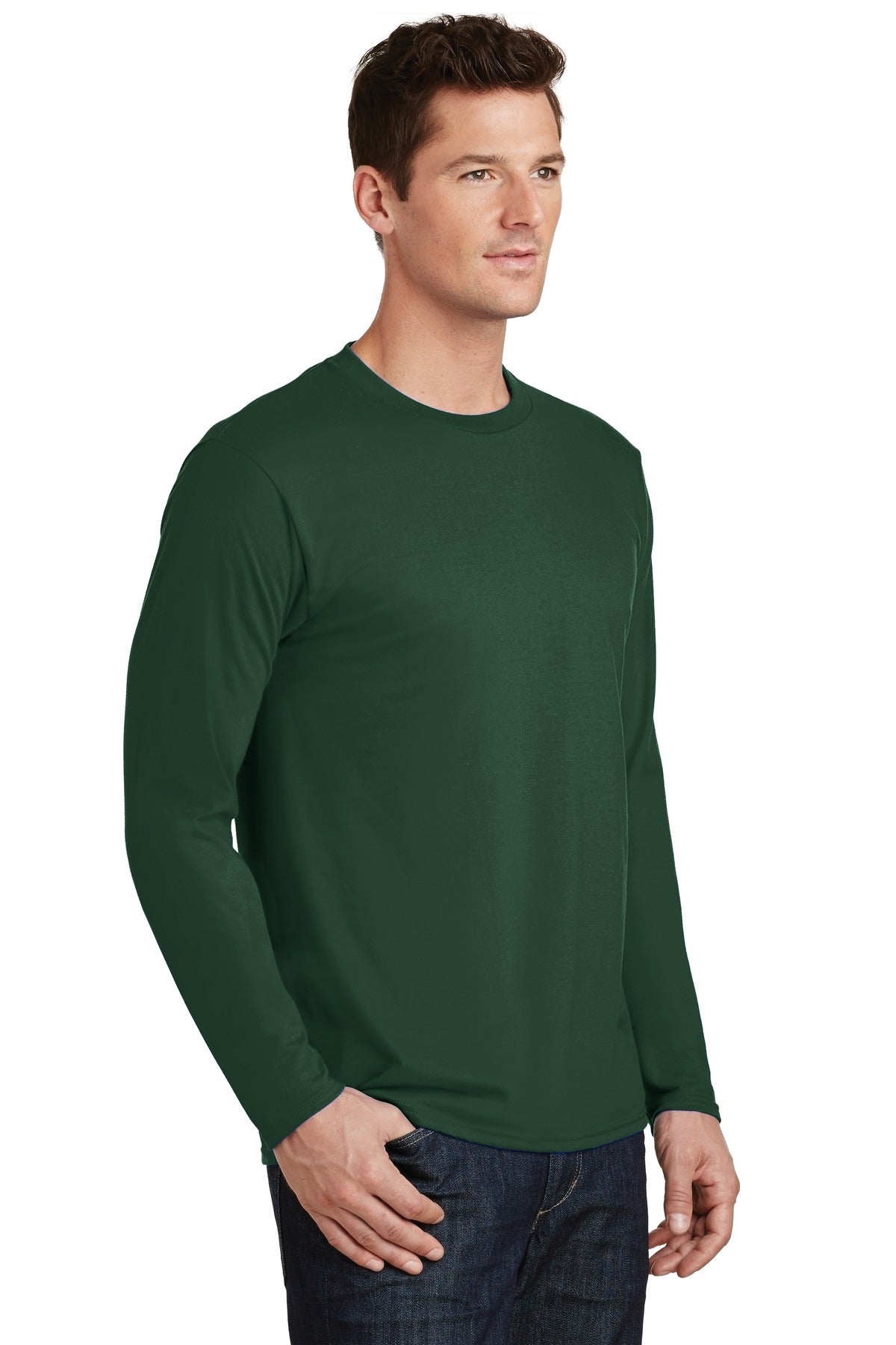 Forest Green Port & Co Long Sleeve Fan Favorite Tee. PC450LS