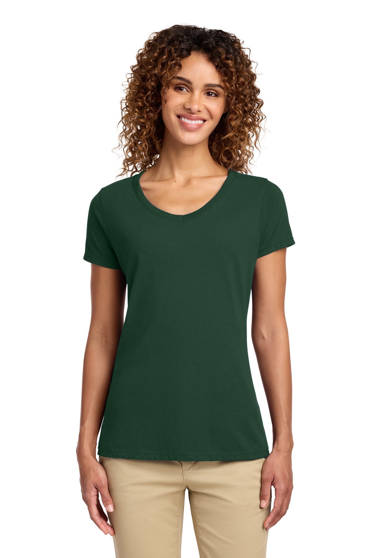 Forest Green Port & Co Women's Fan Favorite V-Neck Tee. LPC450V