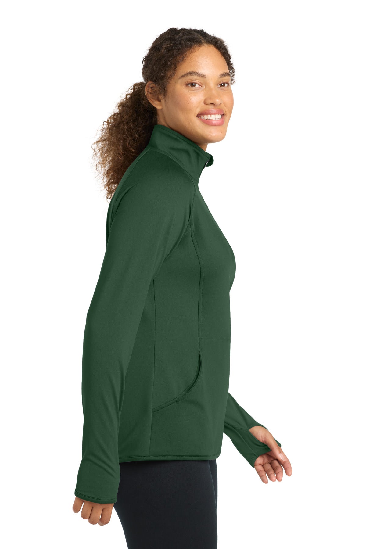 Forest Green Sport-Tek Women's Sport-Wick Stretch 1/4-Zip Pullover. LST850