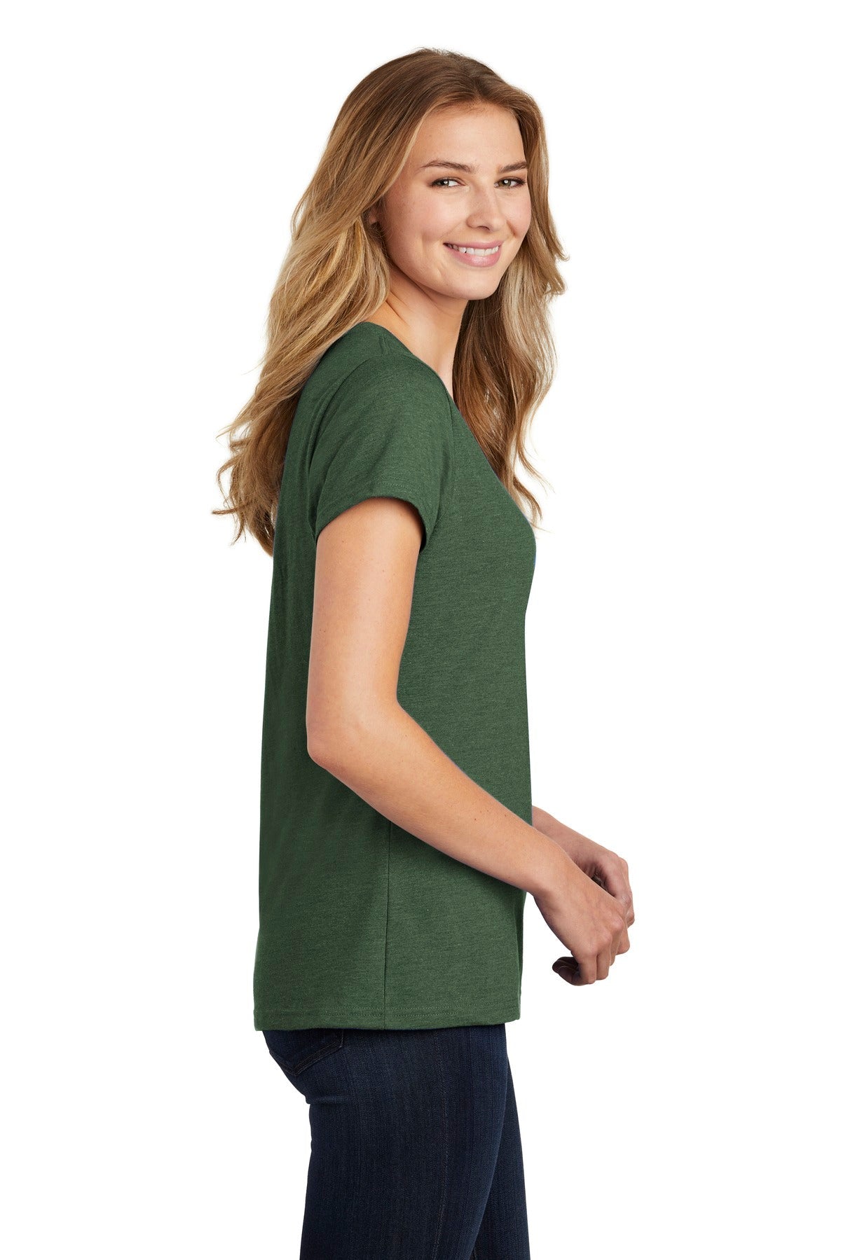 Forest Grn Hth Port & Co Women's Fan Favorite Blend V-Neck Tee. LPC455V