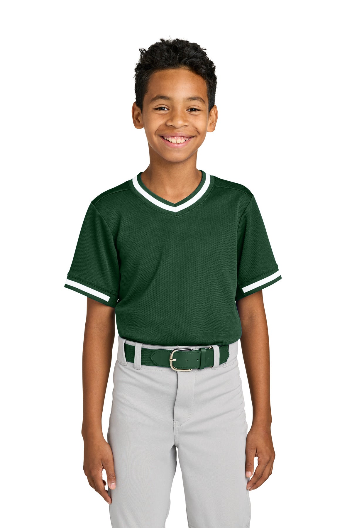 ForestGrn Sport-Tek Youth Tough Mesh V-Neck Baseball Jersey YST221