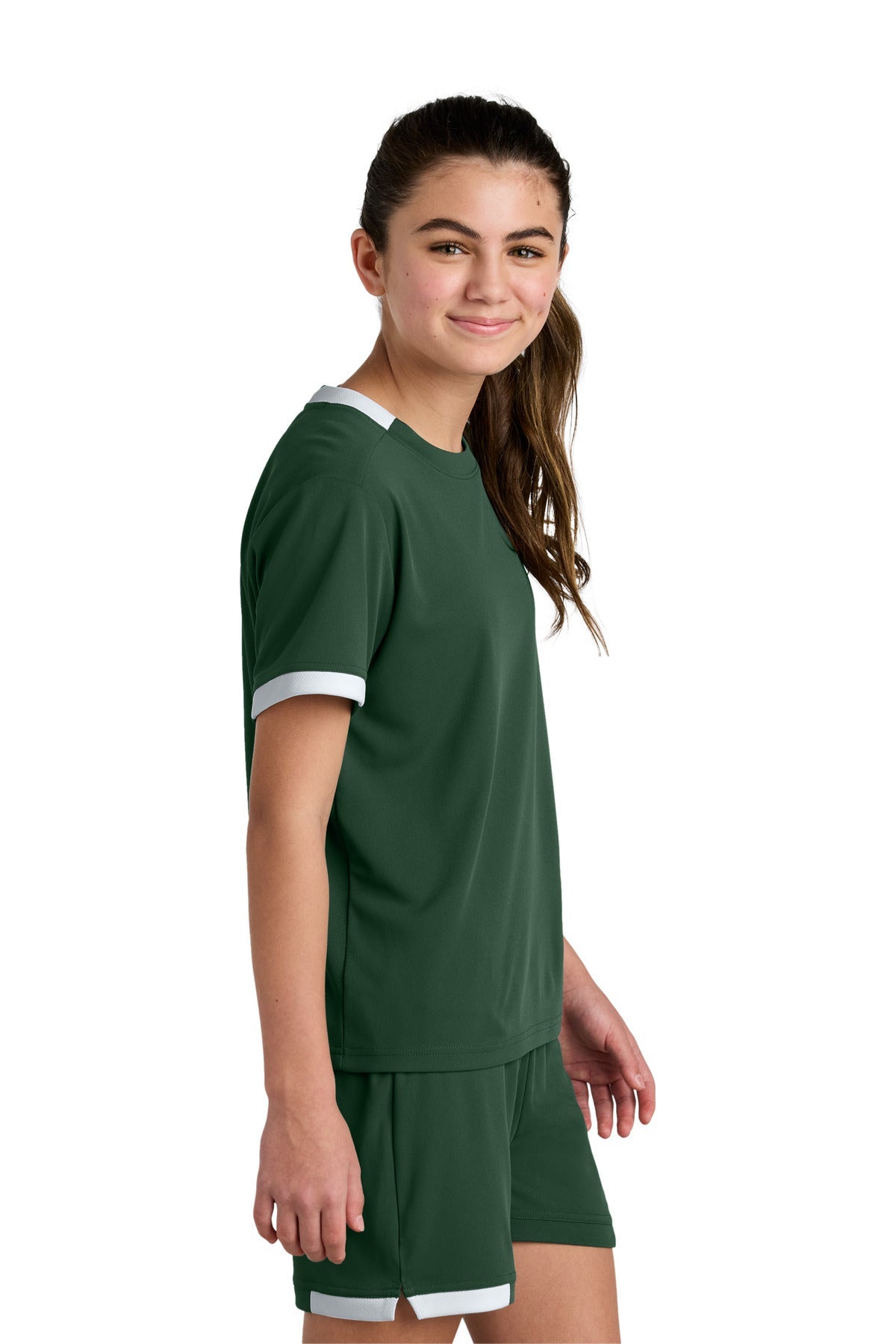 FrGn/White Sport-Tek Youth Club Short Sleeve Crew YST440