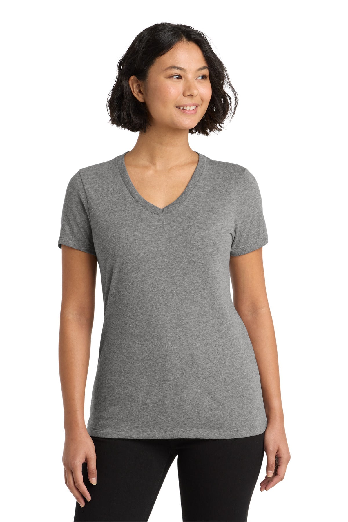 Front View of Aluminum Grey Allmade Women's Tri-Blend V-Neck Tee AL2018