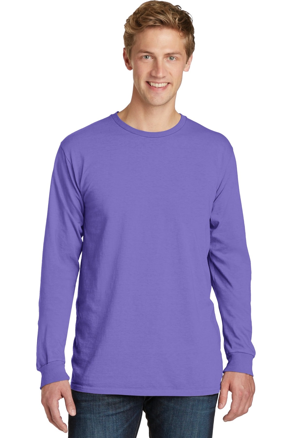 Front View of Amethyst Port & Co Beach Wash Garment-Dyed Long Sleeve Tee PC099LS