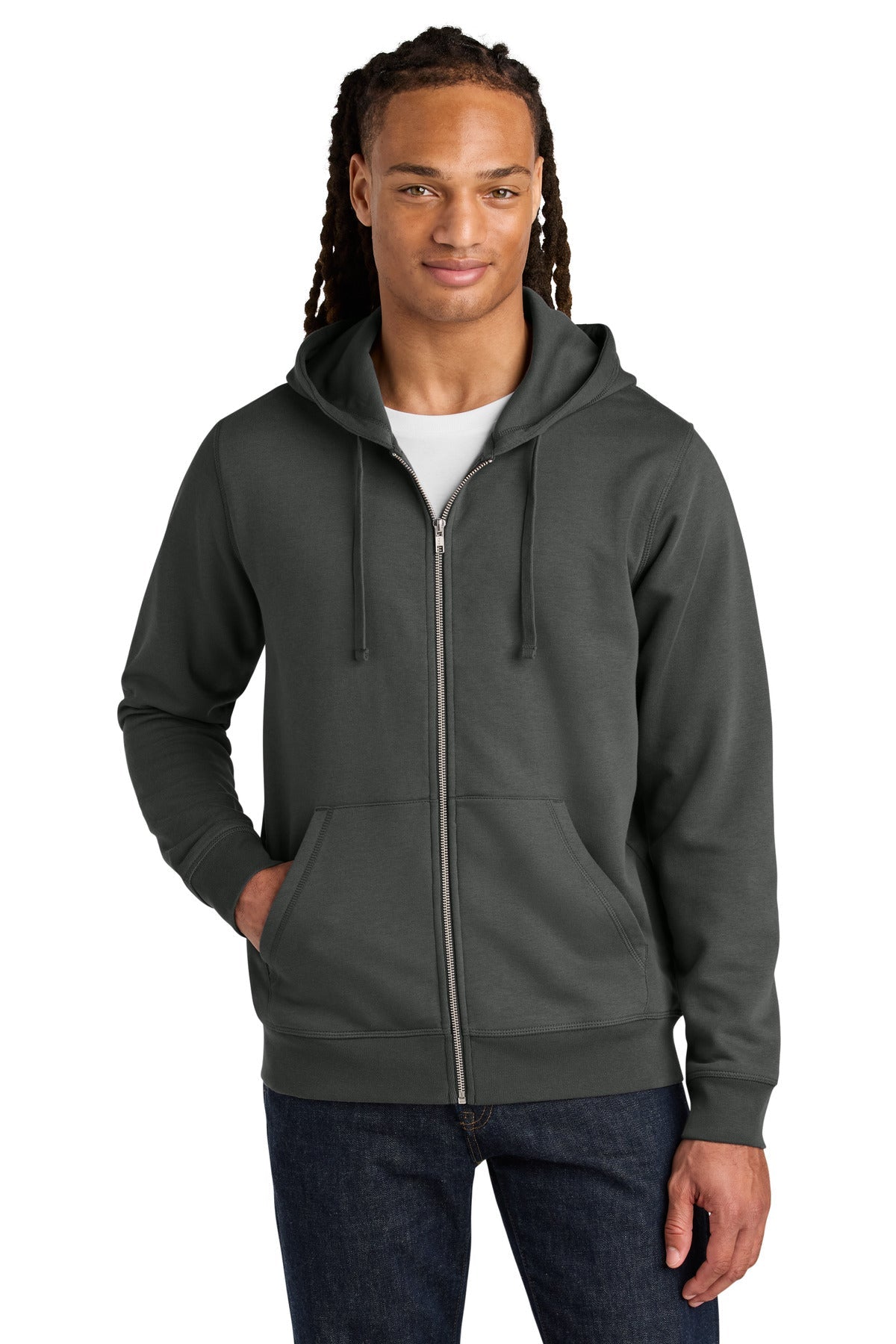 Front View of Anthracite Stanley/Stella Unisex Mixer Full-Zip Hooded Sweatshirt SXU011