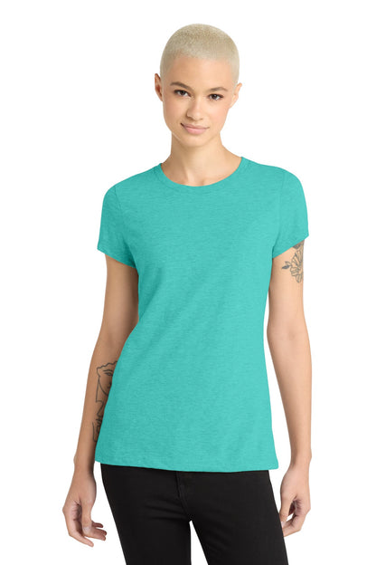 Front View of AquaHthr District Women's Perfect Blend CVC Tee. DM108L