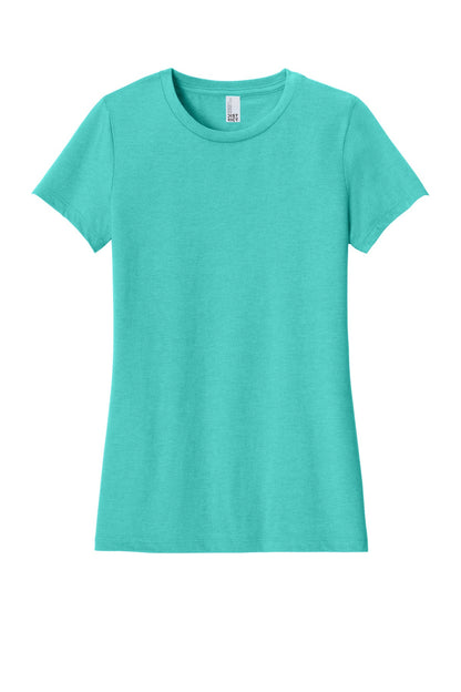 Front View of AquaHthr District Women's Perfect Blend CVC Tee. DM108L