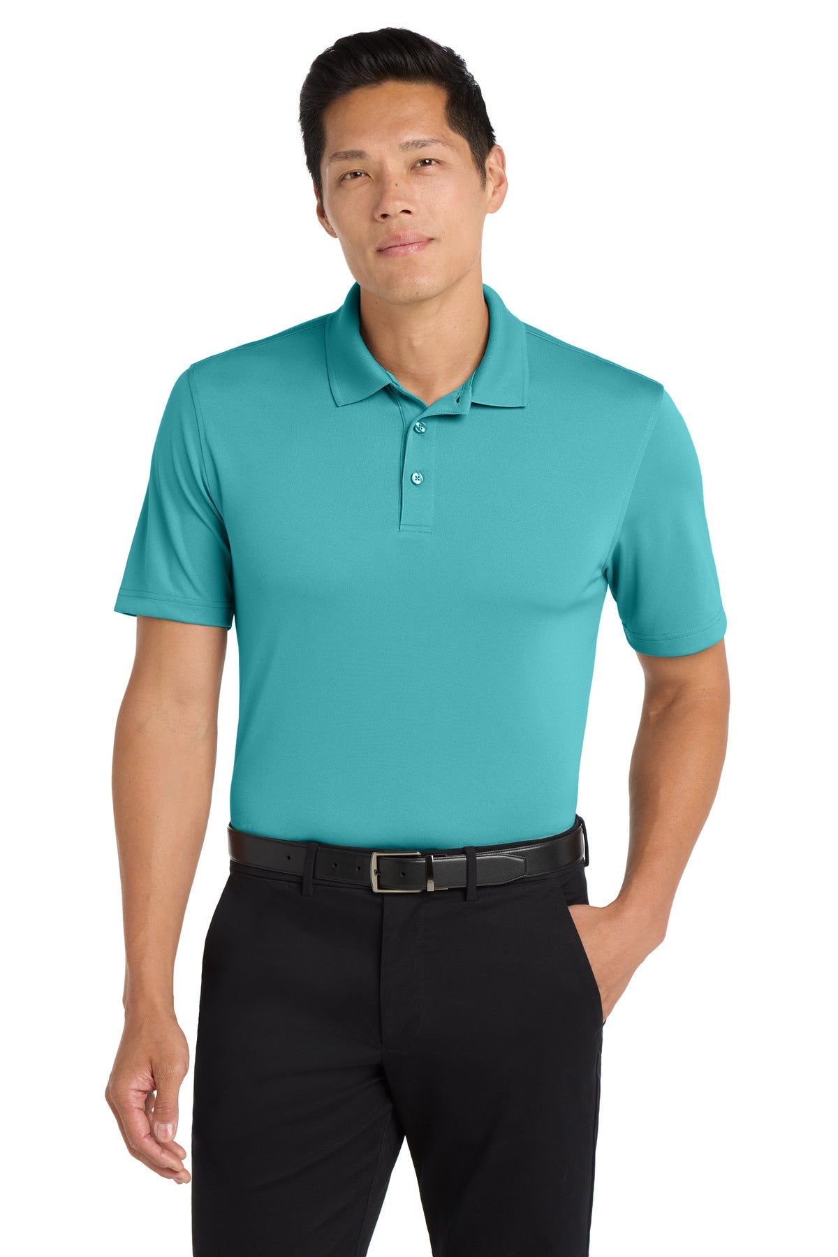 Front View of Aquamarine Port Authority Dry Zone UV Micro-Mesh Polo. K110