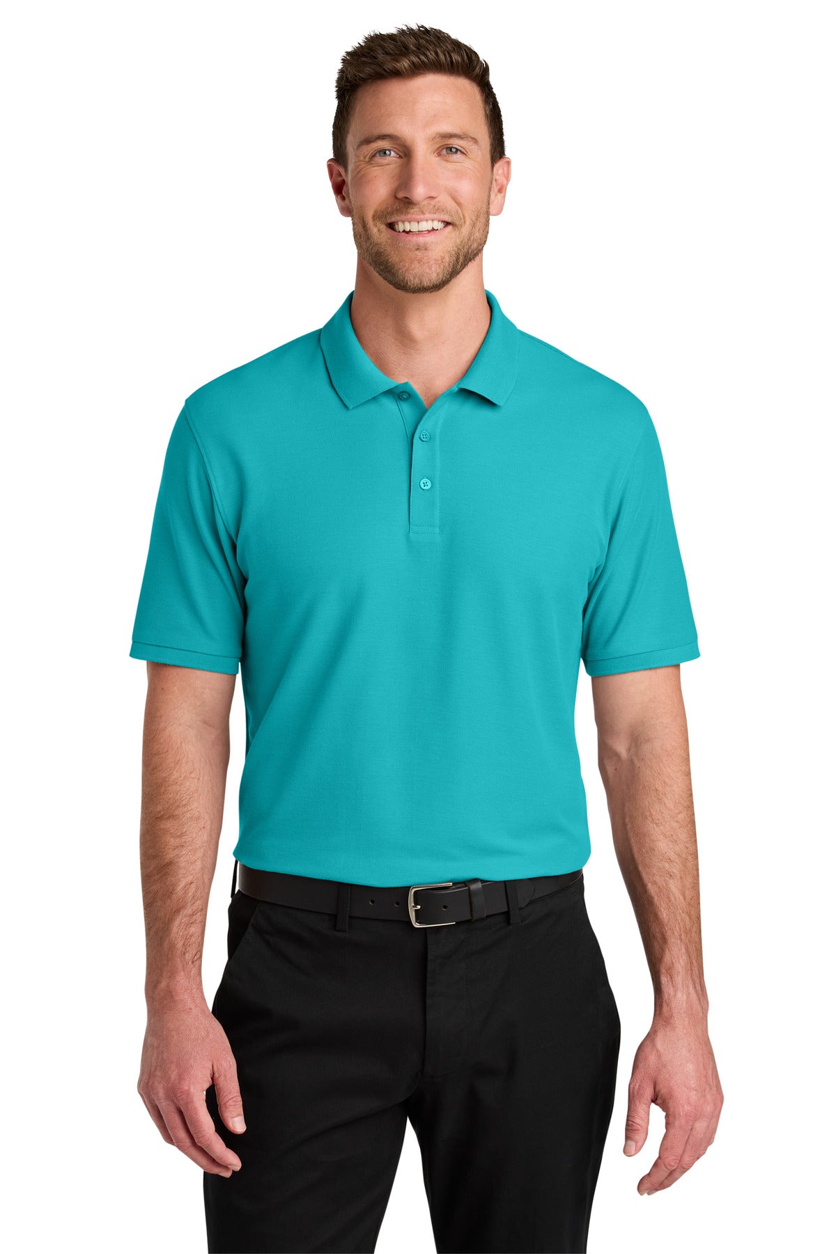 Front View of Aquamarine Port Authority Wearever Signature Pique Polo K200