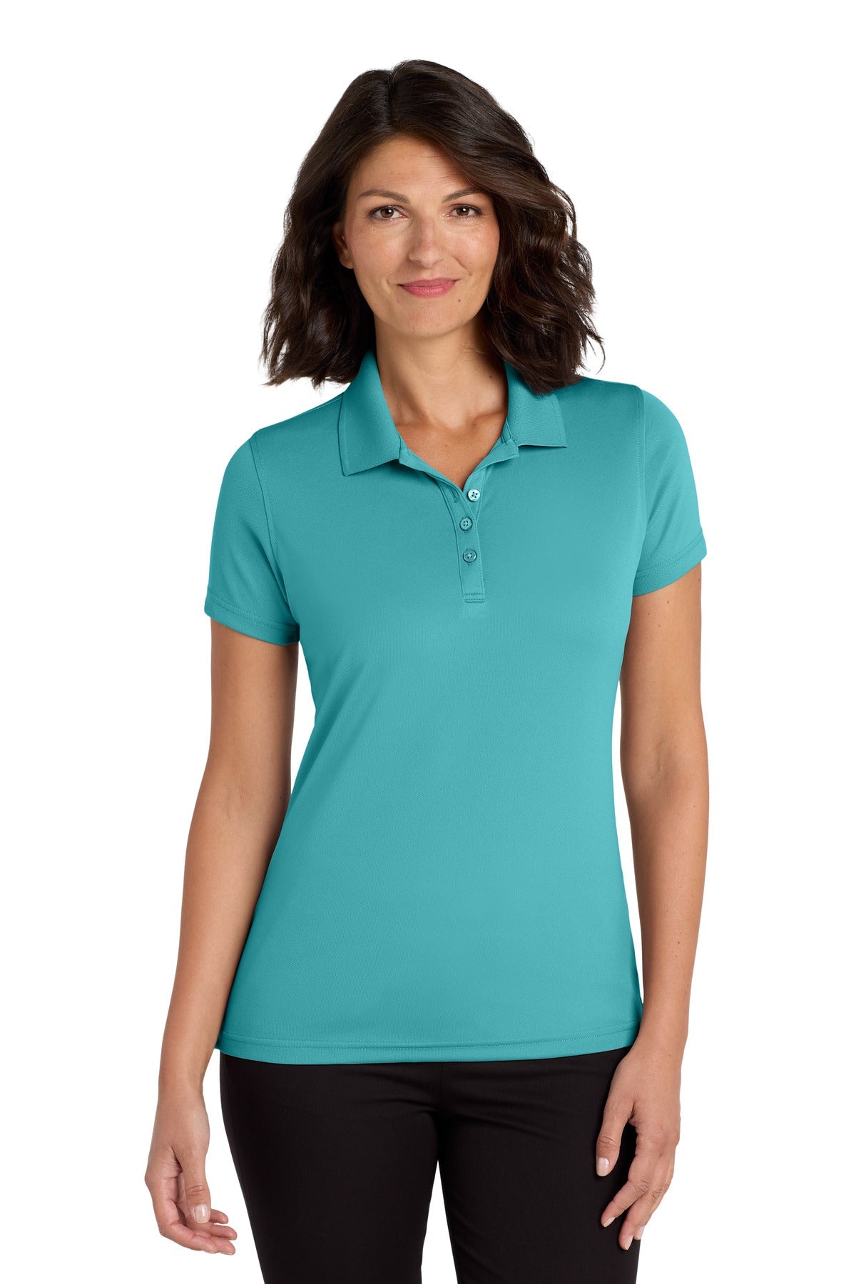 Front View of Aquamarine Port Authority Women's Dry Zone UV Micro-Mesh Polo. LK110