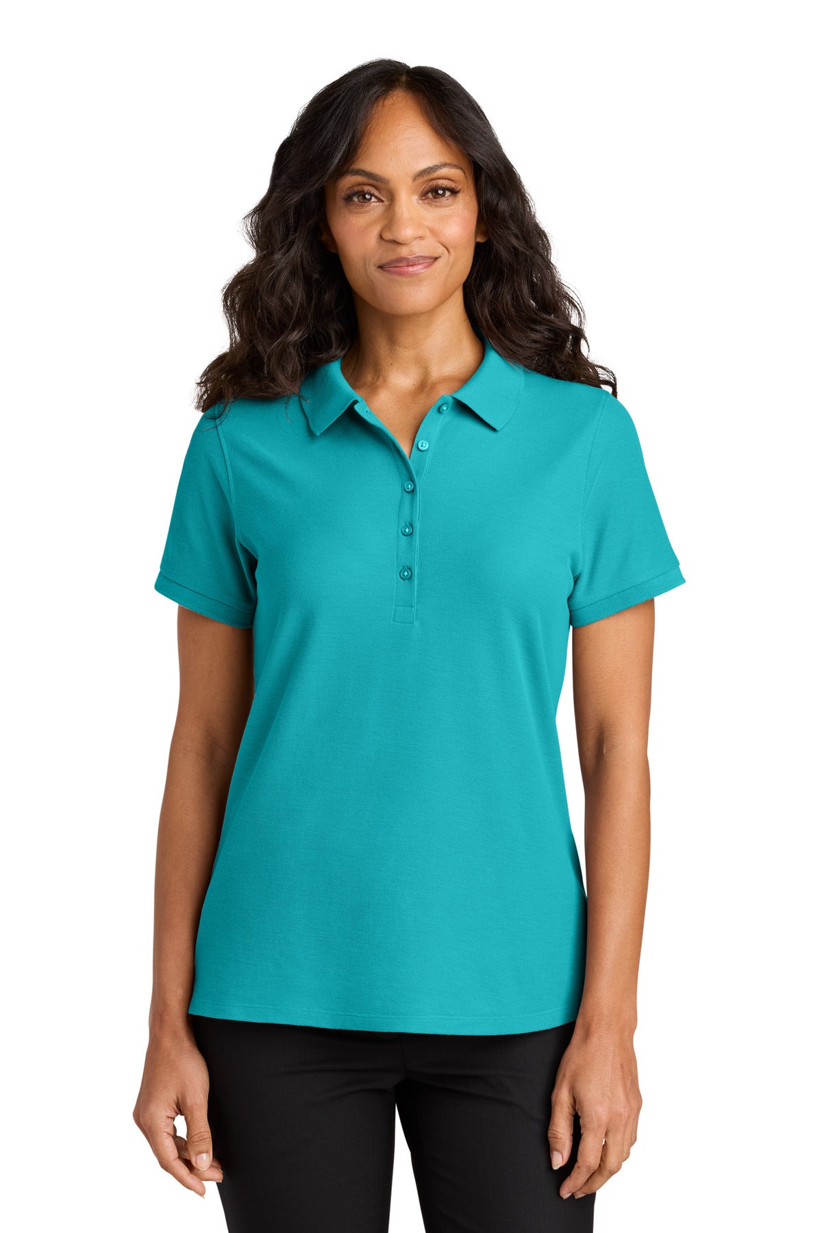 Front View of Aquamarine Port Authority Women's Wearever Signature Pique Polo LK200