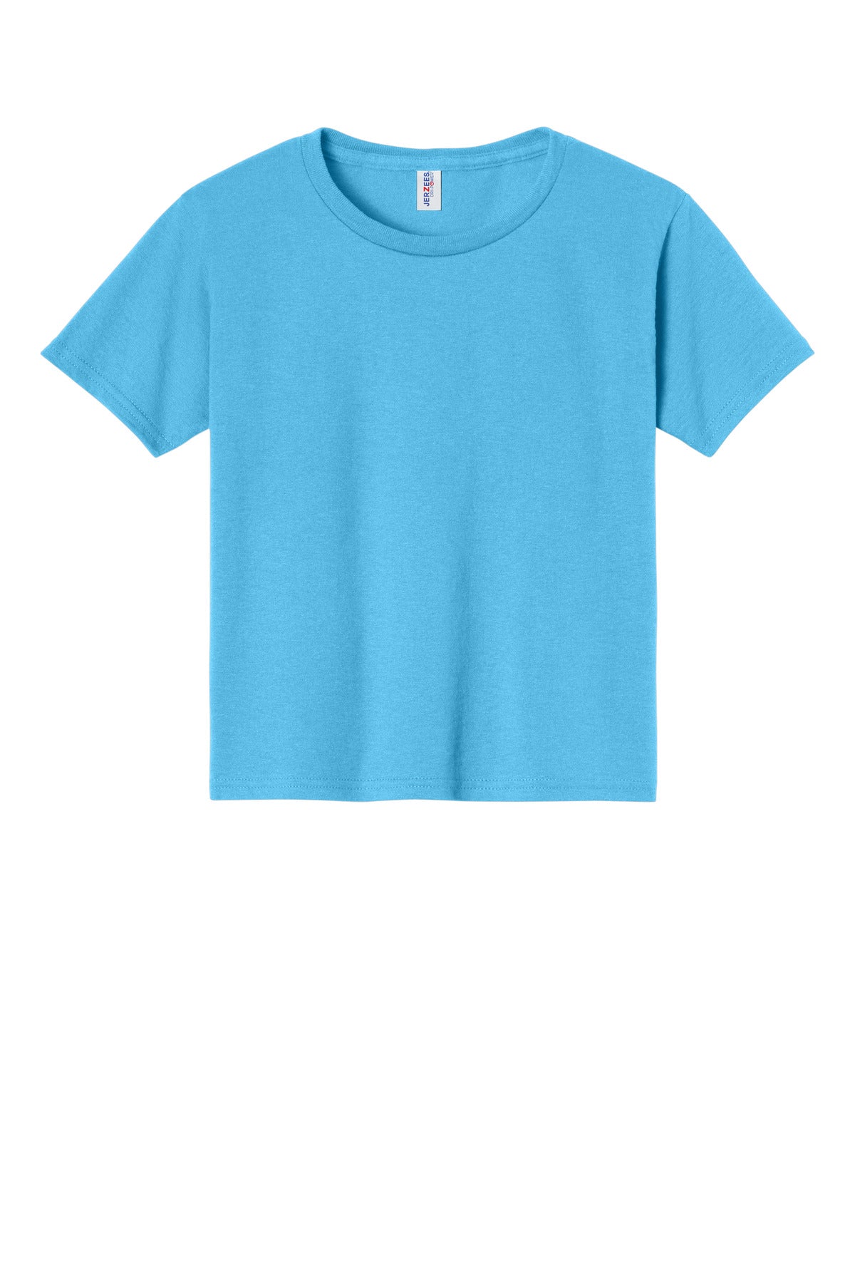Front View of Aquatic Blue Jerzees - Youth Dri-Power 50/50 Cotton/Poly T-Shirt. 29B