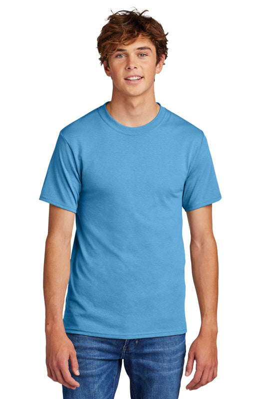 Front View of Aquatic Blue Port & Co Core Blend Tee. PC55