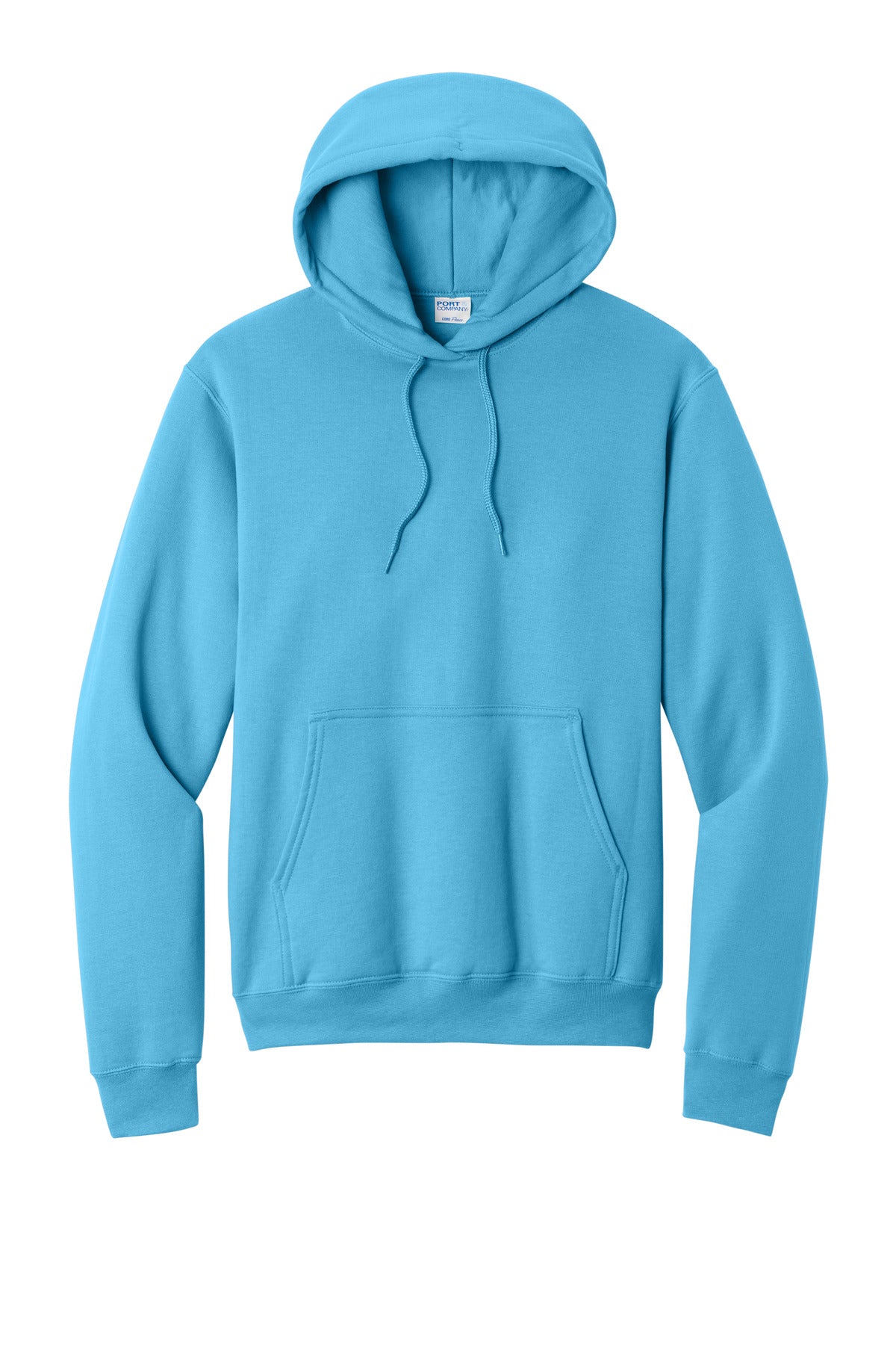 Front View of Aquatic Blue Port & Co Core Fleece Pullover Hooded Sweatshirt. PC78H