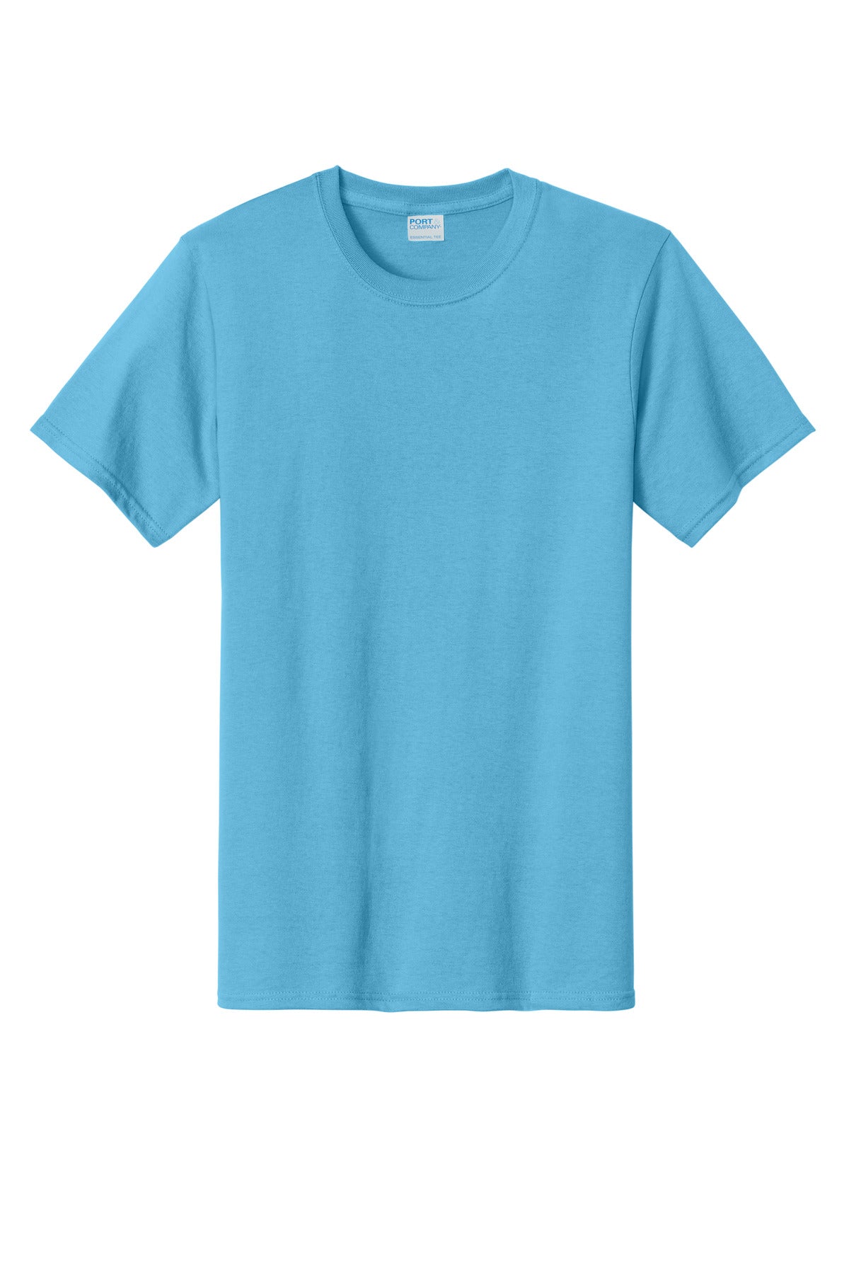 Front View of Aquatic Blue Port & Co Essential Tee. PC61