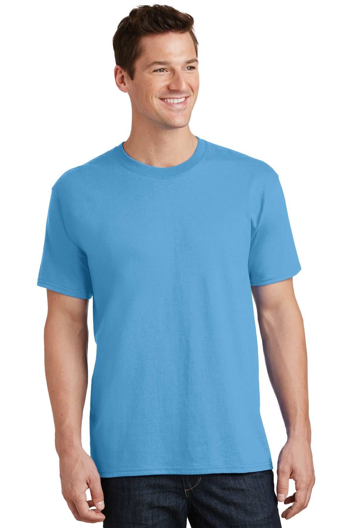 Front View of Aquatic Blue Port & Co Tall Core Cotton Tee PC54T