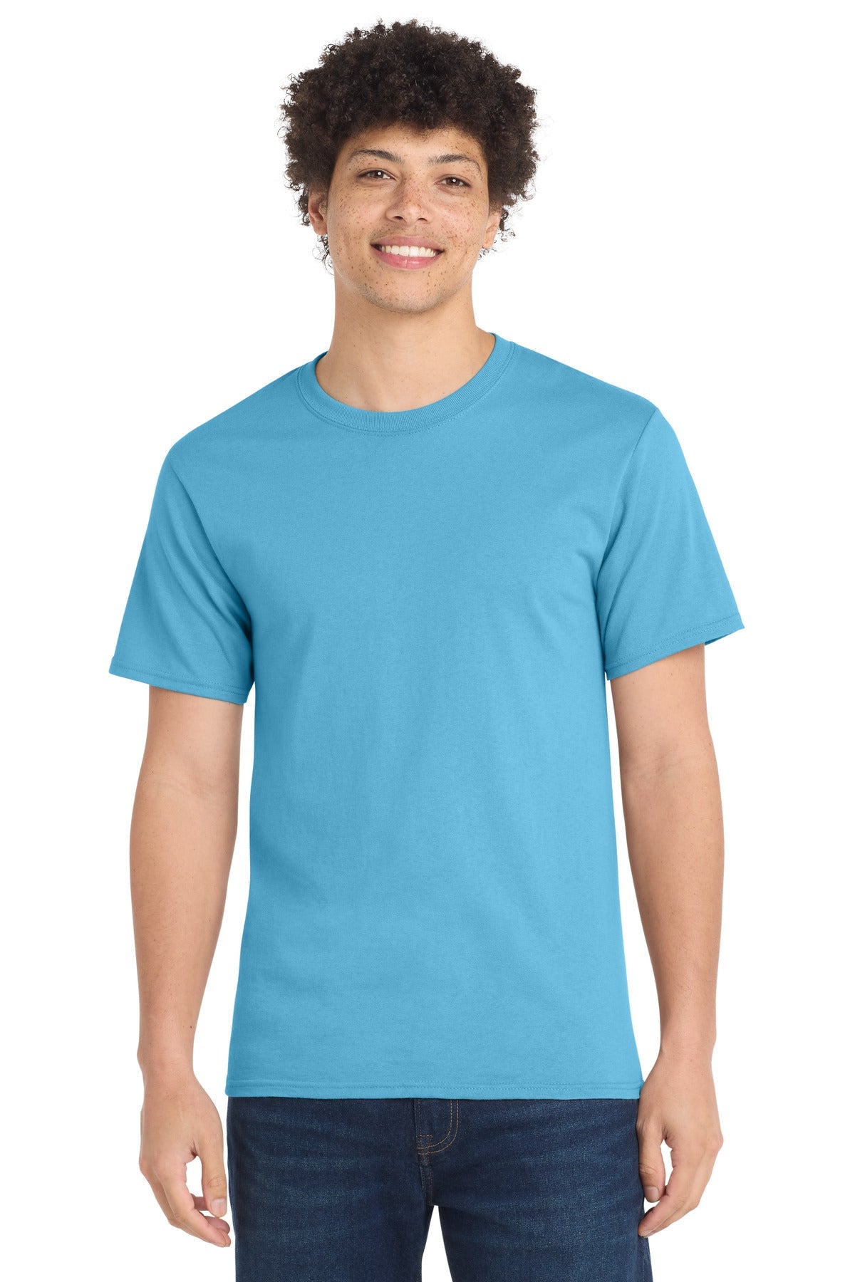 Front View of Aquatic Blue Port & Co Tall Essential Tee. PC61T
