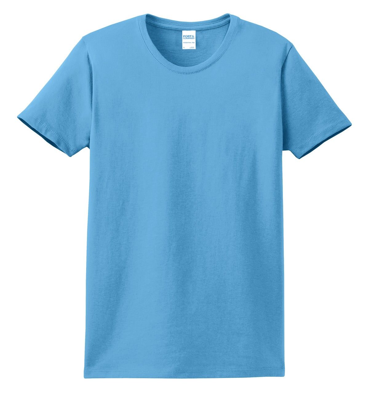 Front View of Aquatic Blue Port & Co Women's Essential Tee. LPC61