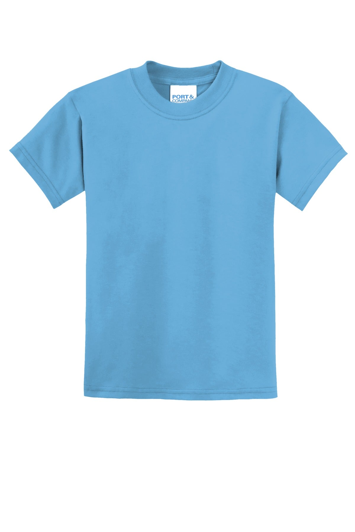 Front View of Aquatic Blue Port & Co Youth Core Blend Tee. PC55Y