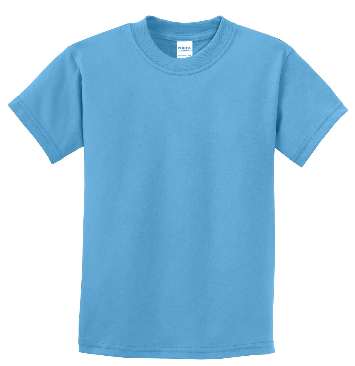 Front View of Aquatic Blue Port & Co Youth Essential Tee. PC61Y