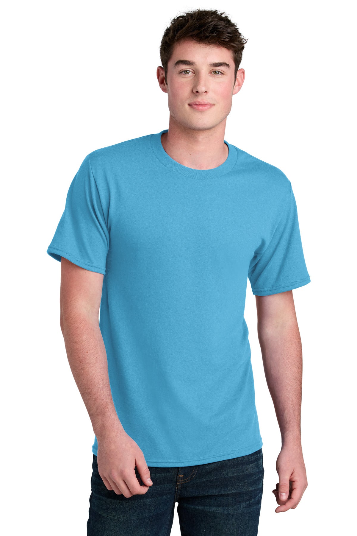 Front View of AquaticBl Port & Co Core Blend Recycled Tee PC01
