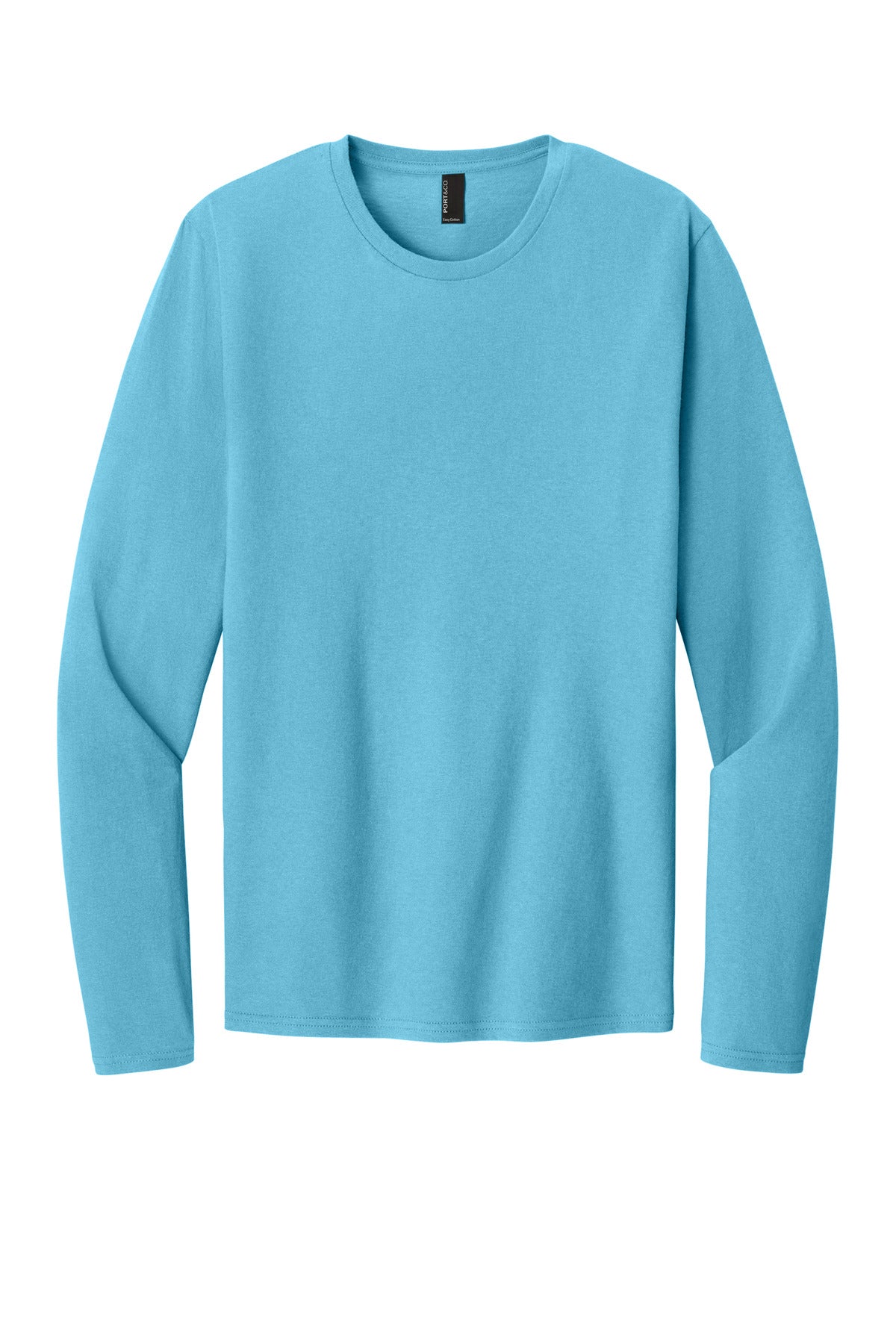 Front View of AquaticBl Port & Co Easy Cotton Long Sleeve Tee PC43LS