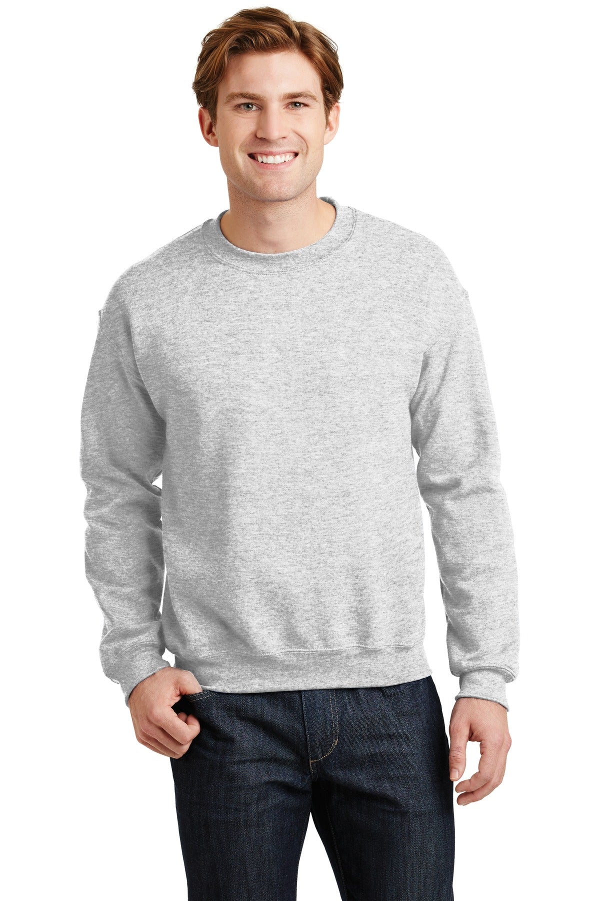 Front View of Ash Gildan Heavy Blend Crewneck Sweatshirt. 18000