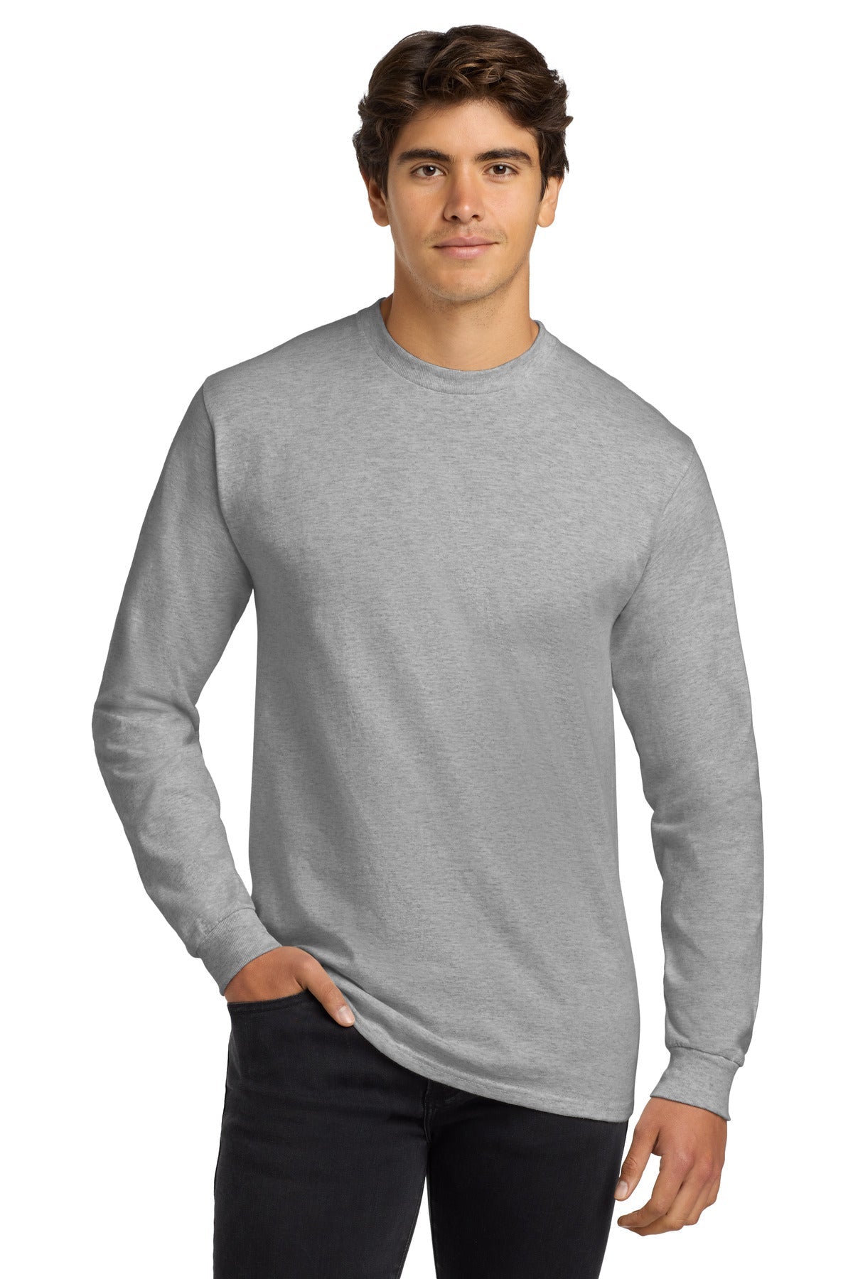 Front View of Ash Gildan - Ultra Cotton 100% US Cotton Long Sleeve T-Shirt. G2400