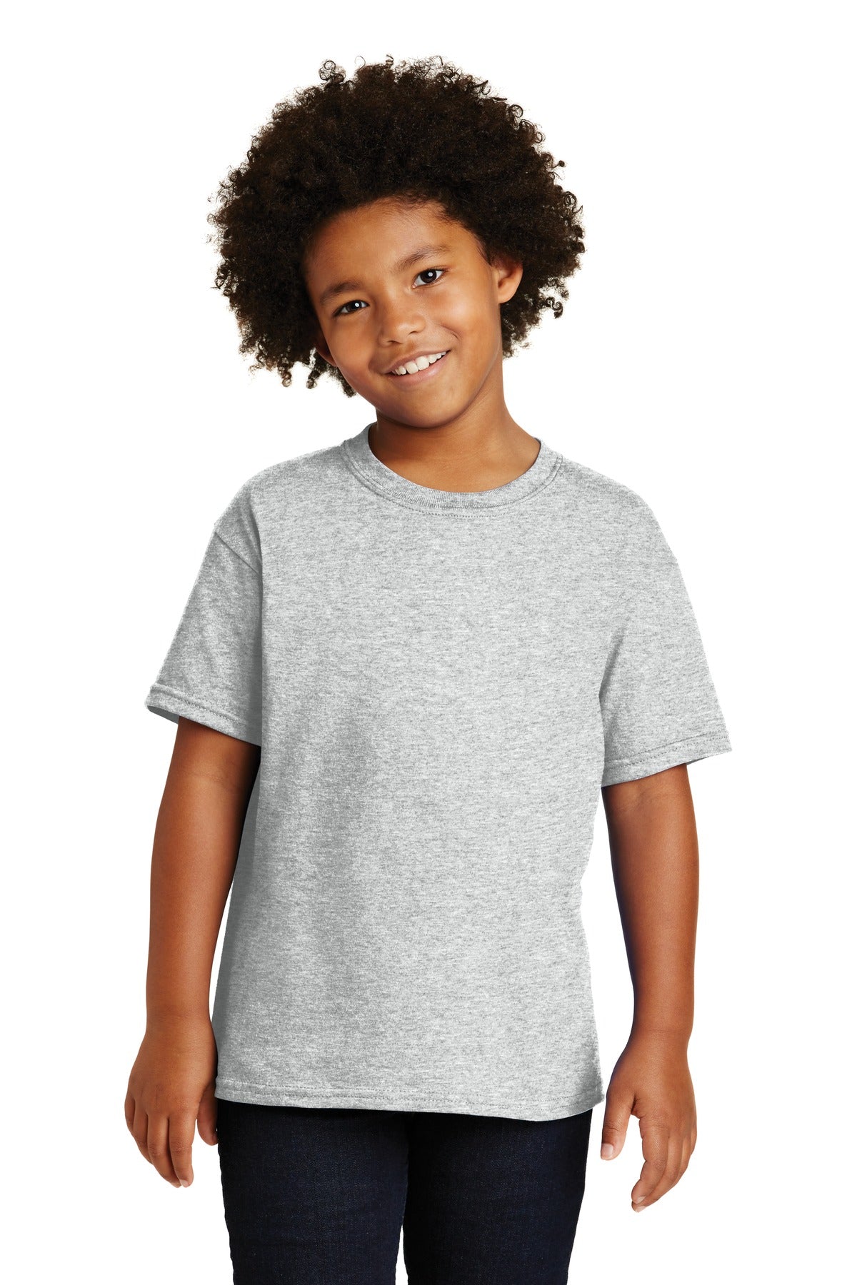 Front View of Ash Gildan - Youth Heavy Cotton 100% Cotton T-Shirt. 5000B
