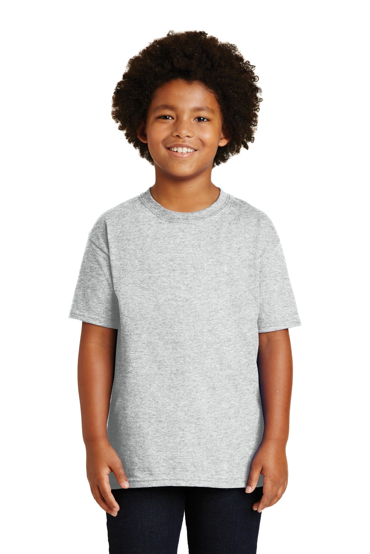 Front View of Ash Gildan - Youth Ultra Cotton 100% US Cotton T-Shirt. 2000B