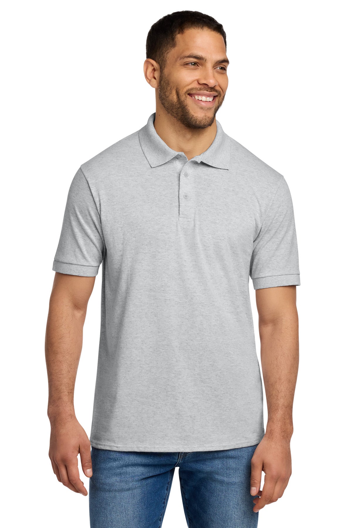 Front View of Ash Port & Co Core Blend Jersey Knit Polo. KP55