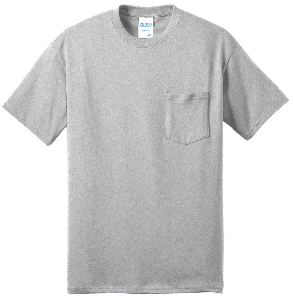 Front View of Ash Port & Co Core Blend Pocket Tee. PC55P