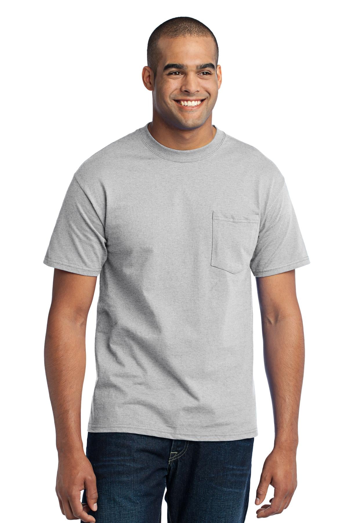 Front View of Ash Port & Co Core Blend Pocket Tee. PC55P
